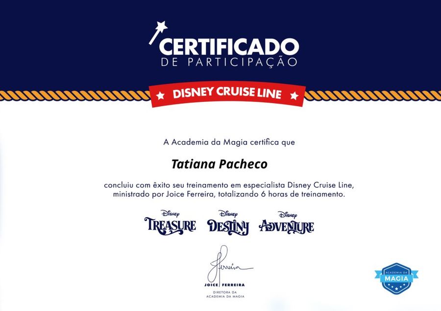Certificado Especialista Disney Cruise Line · 6 h