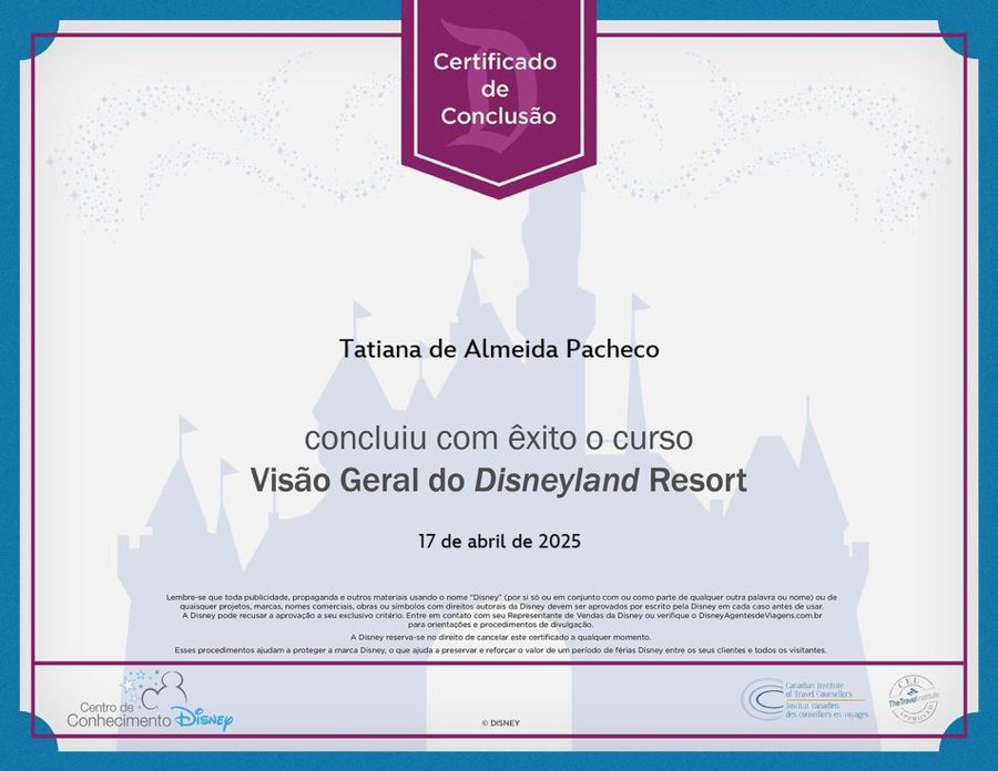 Certificado Visão Geral do Disneyland Resort