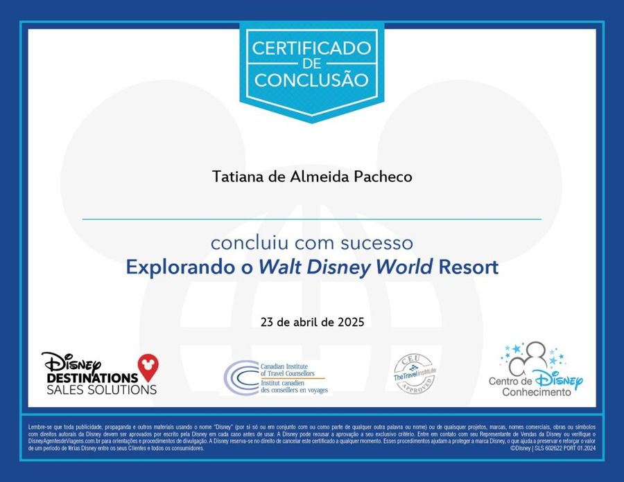 Certificado Explorando o Walt Disney World Resort