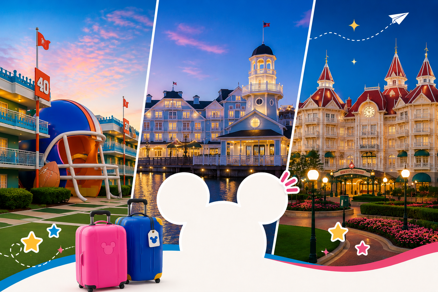 Comparação entre hotéis Disney Orlando: All-Star Sports (Value), Beach Club (Moderate) e Grand Floridian (Deluxe)